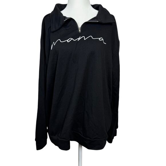 Black "Mama" Quarter-Zip Pullover – Comfy Oversized Sweatshirt Size XL - Picture 1 of 6